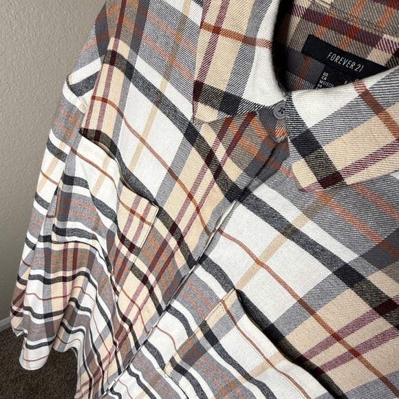 Forever 21 Men's Casual Plaid Shirt - Black, White, Brown - Picture 4 of 4
